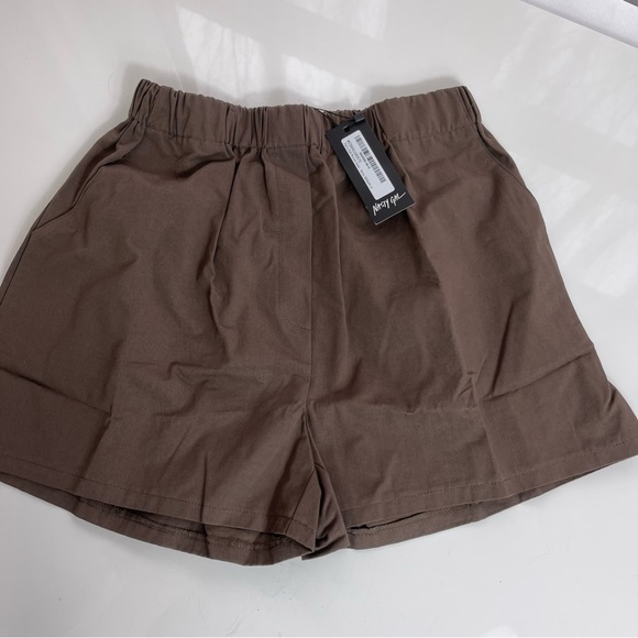 NASTY GAL shorts poplin high waisted casual chocolate NEW brown elastic waist 10 - Picture 6 of 7